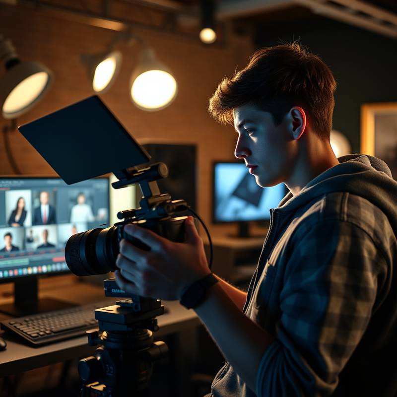 Ein Student schneidet einen Film an einem professionellen Schnittplatz