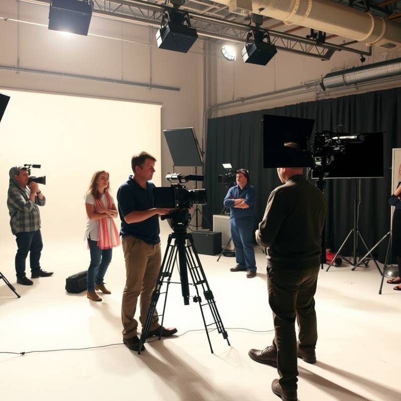 Teilnehmer lernen Regieanweisungen am Filmset